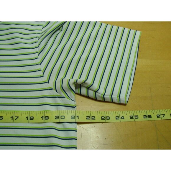 Under Armour Mens Golf Polo Shirt Athletic Medium Green Blue Striped Heat Gear - Picture 11 of 12